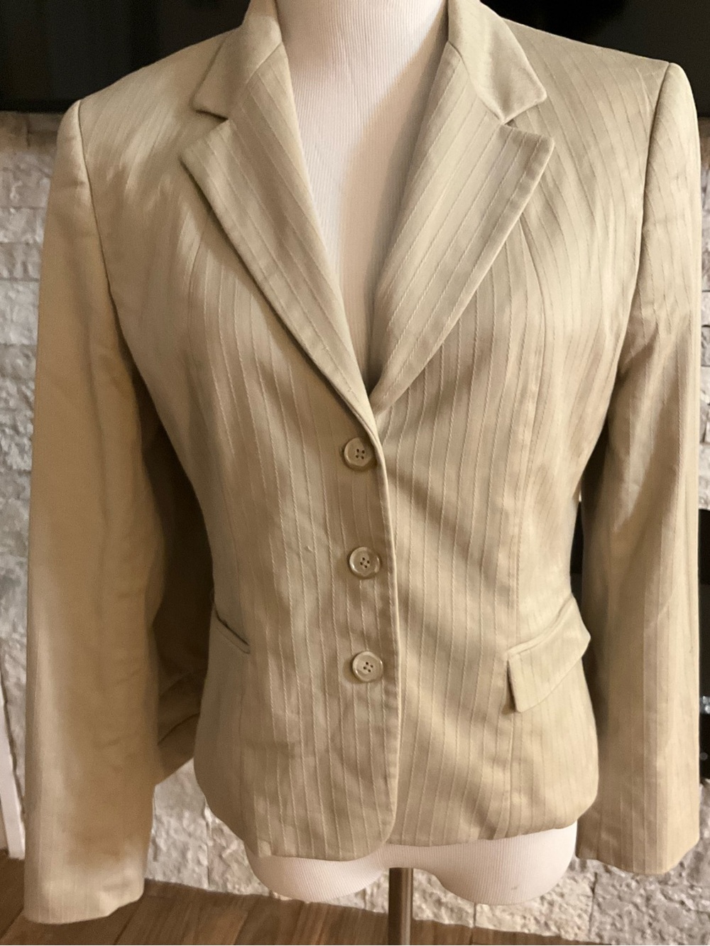 Tahari Light Beige Pinstripe Tailored Blazer and Pantsuit set size 10